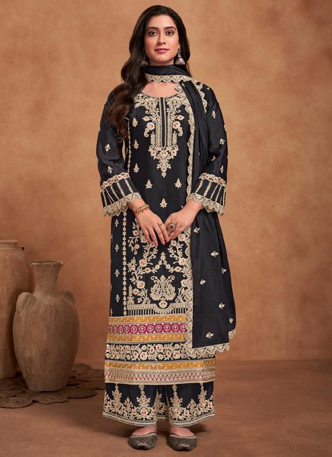 Chinnon Black Eid Wear Embroidery Work Readymade Palazzo Suit